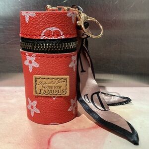 💄 Red PU leather Designer Luxury Cylinder Lipstick Bag + Keychain + Satin Ribbon